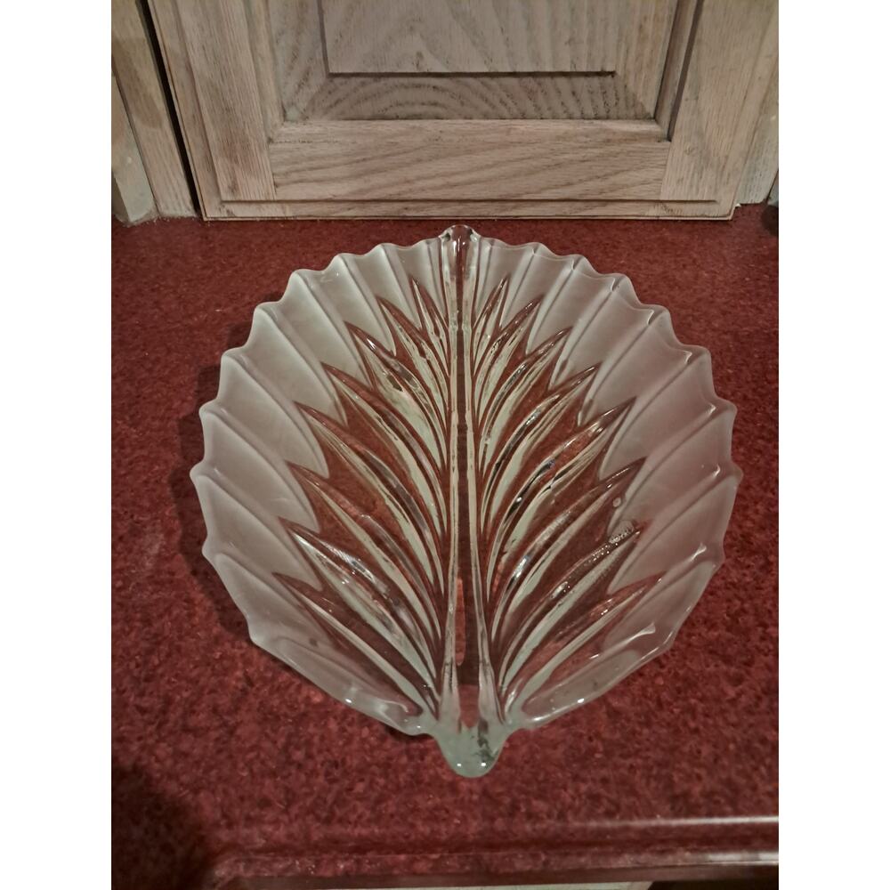 Vintage Walther Crystal Mikasa West Germany Large Platter Leaf Design 11 x 8 In